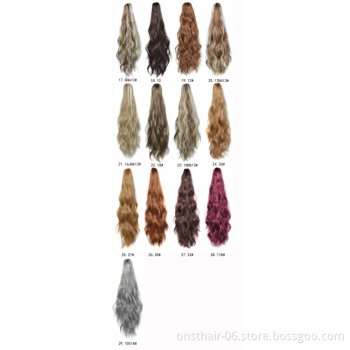 MYZYR Hair Long Wavy Ombre 24INCH Clip On Hair Extensions Claw P ony Tail Synthetic Hairpiece Heat Resistant P onytail